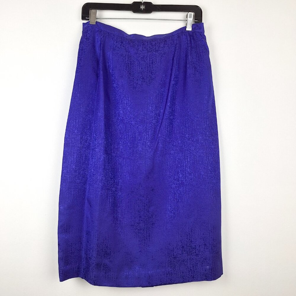 Silk Top & Skirt Suit Set, Size 14. Purple Embroidered Lined Adrianna Papell - Picture 7 of 16